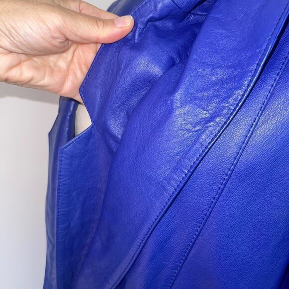d'Linea Womens Leather Jacket Blue Size Small Vintage Oversized Made In Korea - Picture 8 of 13